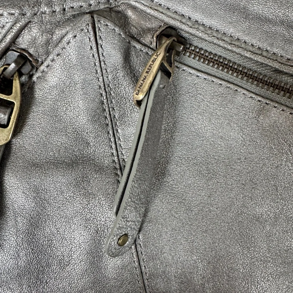 Banana Republic Silver Italian Leather Hobo Bag Purse Braided Strap Lambskin
